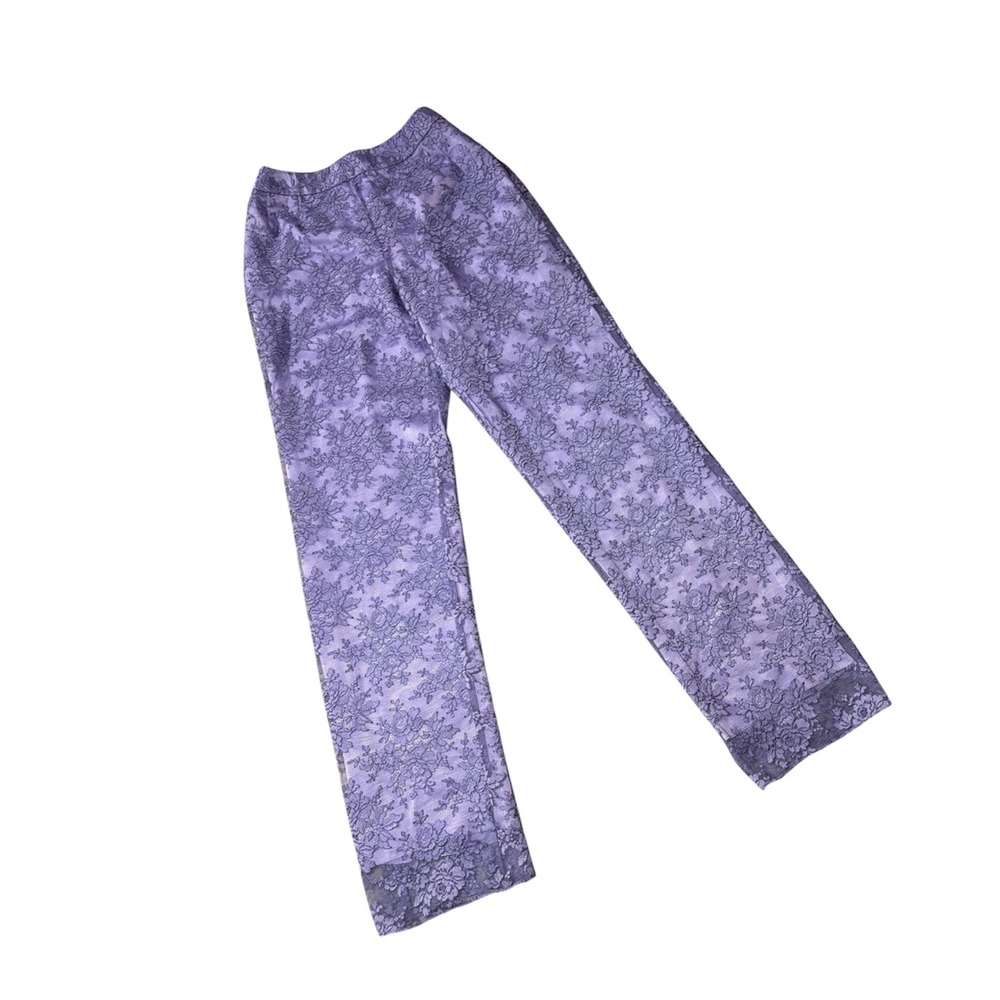 VTG Custom Peggy Jennings Lace Trousers Lavender Purple‎ Floral Straight EUC